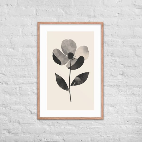 Minimalist flower artwork framed on a white brick wall