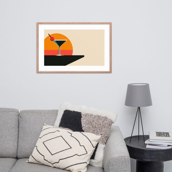 Modern abstract artwork above a grey couch and black side table