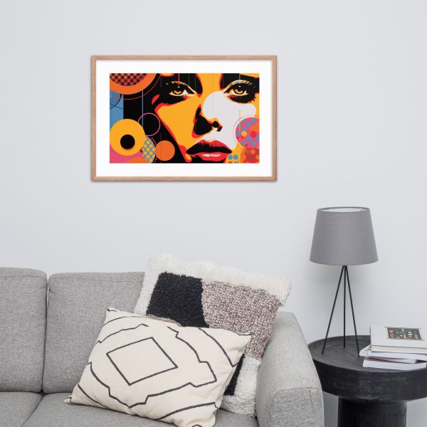Modern living room with colorful abstract portrait on wall