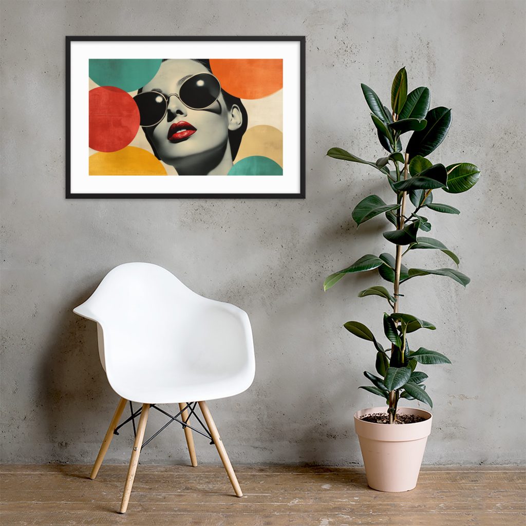 Colorful pop art portrait on wall in modern room