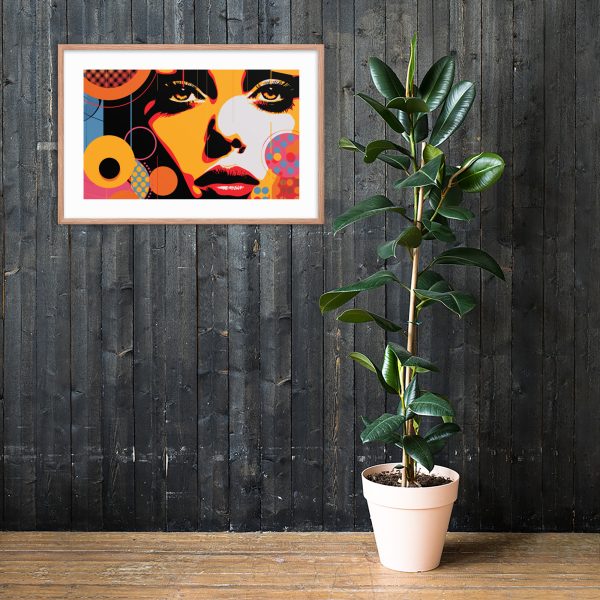 Colorful pop art painting on dark wall with a potted plant