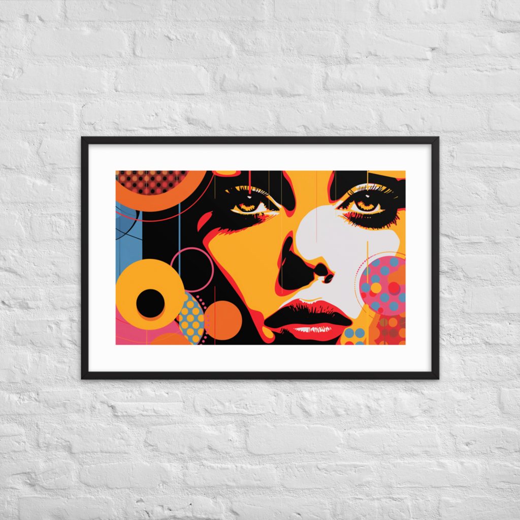 Vivid pop art portrait featuring bold colors and geometric shapes