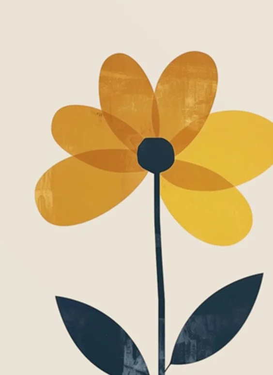 Flat geometric yellow flower illustration in mid-century modern style from the Sunny Mid-Century Botanicals print