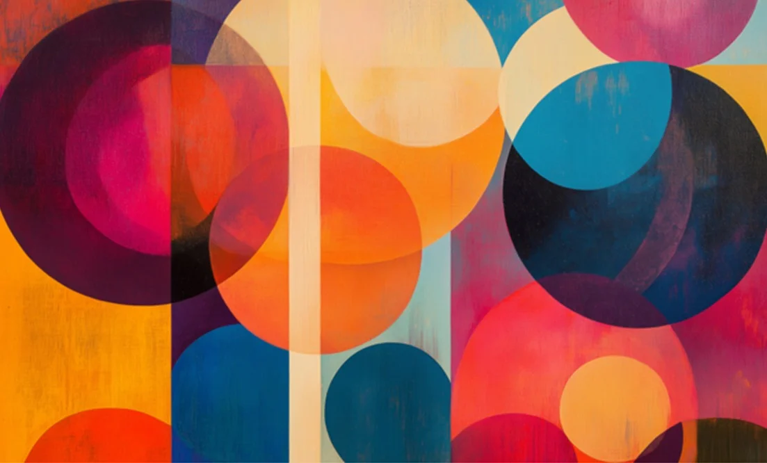 Bold geometric circles and vivid mid-century color blocks from the Kaleidoscope Burst print