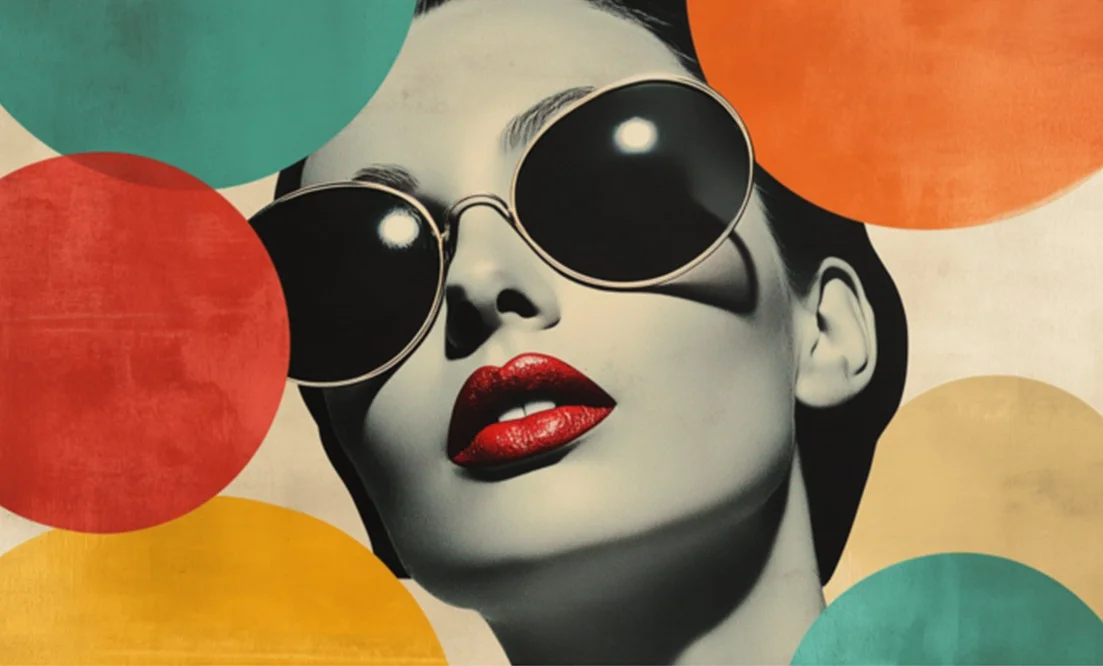 Flat-color portrait of a woman in bold geometric pop art style from the Pop Luxe Portrait print